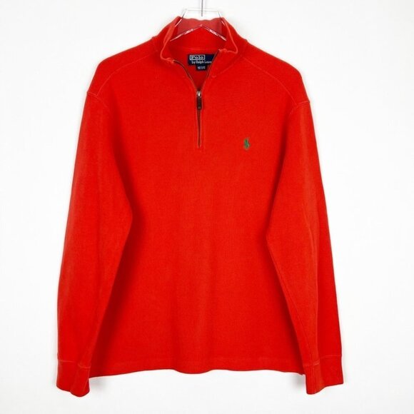 Polo Ralph Lauren Sweater Men's M Orange Quarter-Zip Pullover Collegiate Preppy - Picture 14 of 15